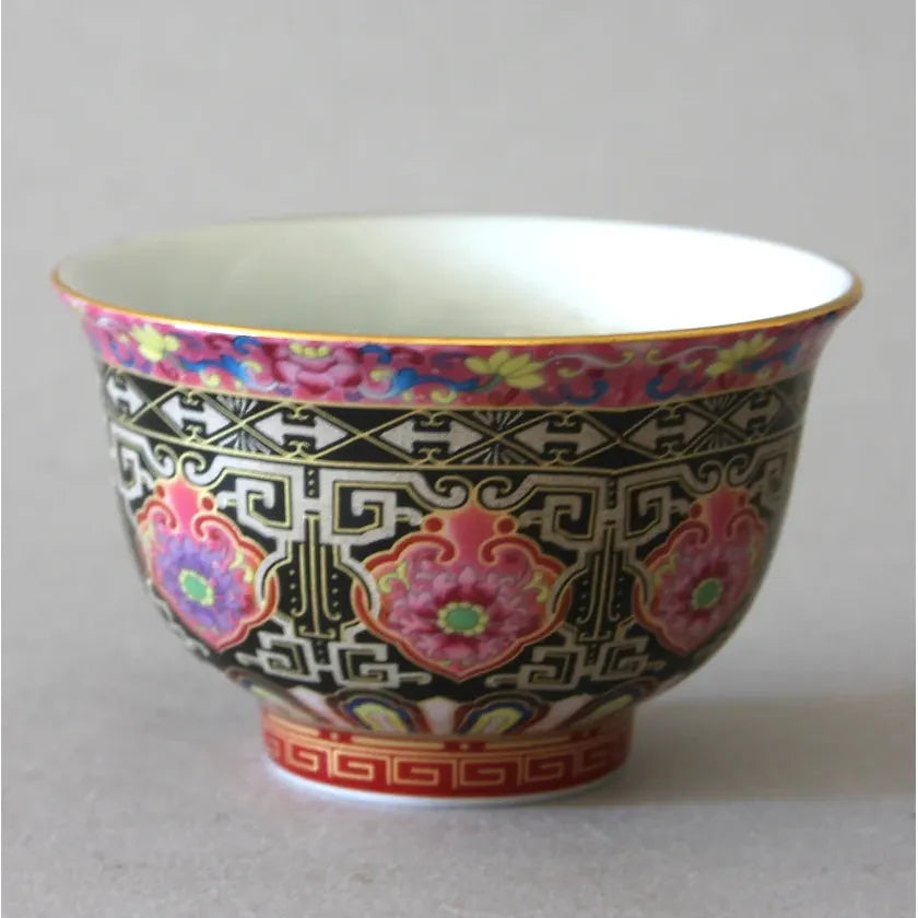 Taza de té, juego de 2/peces dorados pintados a mano