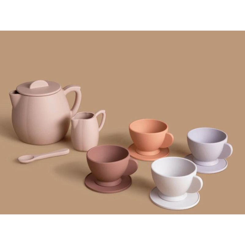 Unbreakable Tea Set, Silicone 12 piece set in Neutral Pinks