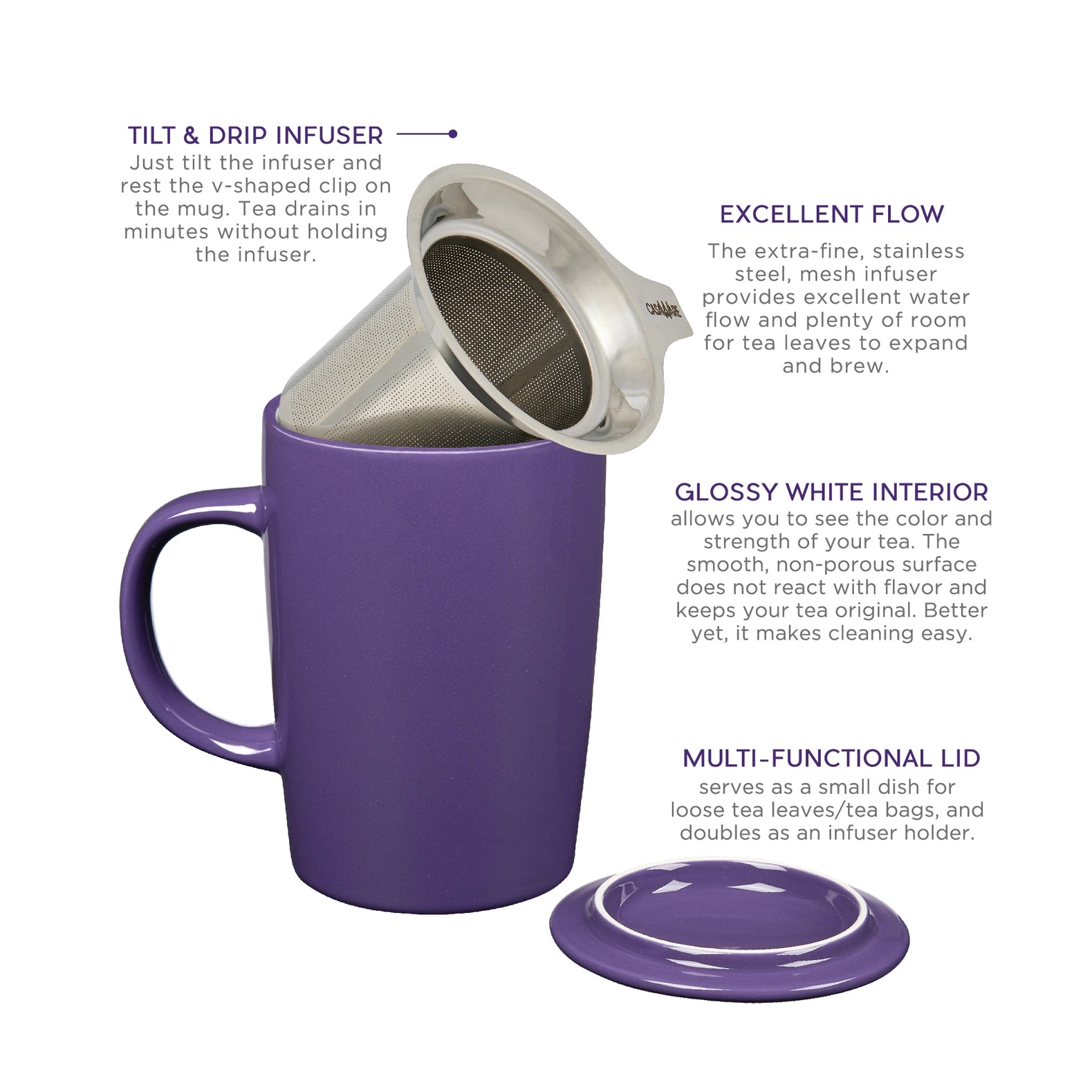 Taza + Infusor, Lavanda, Sol o Pizarra, 16 oz