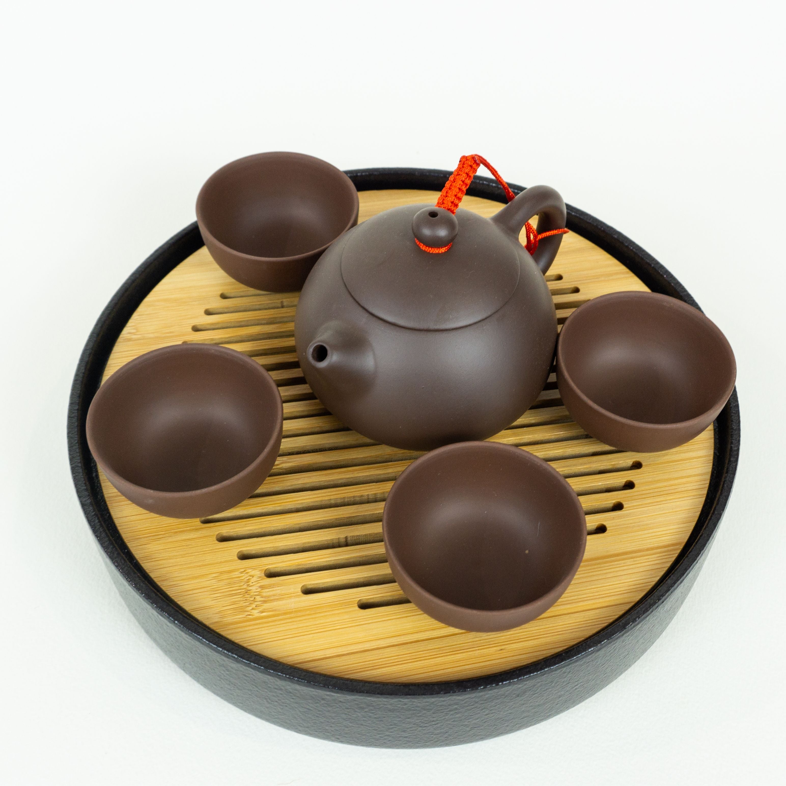 Tea Ceremony Set, Yixing Zisha Clay, Dark Brown, Domed Lid