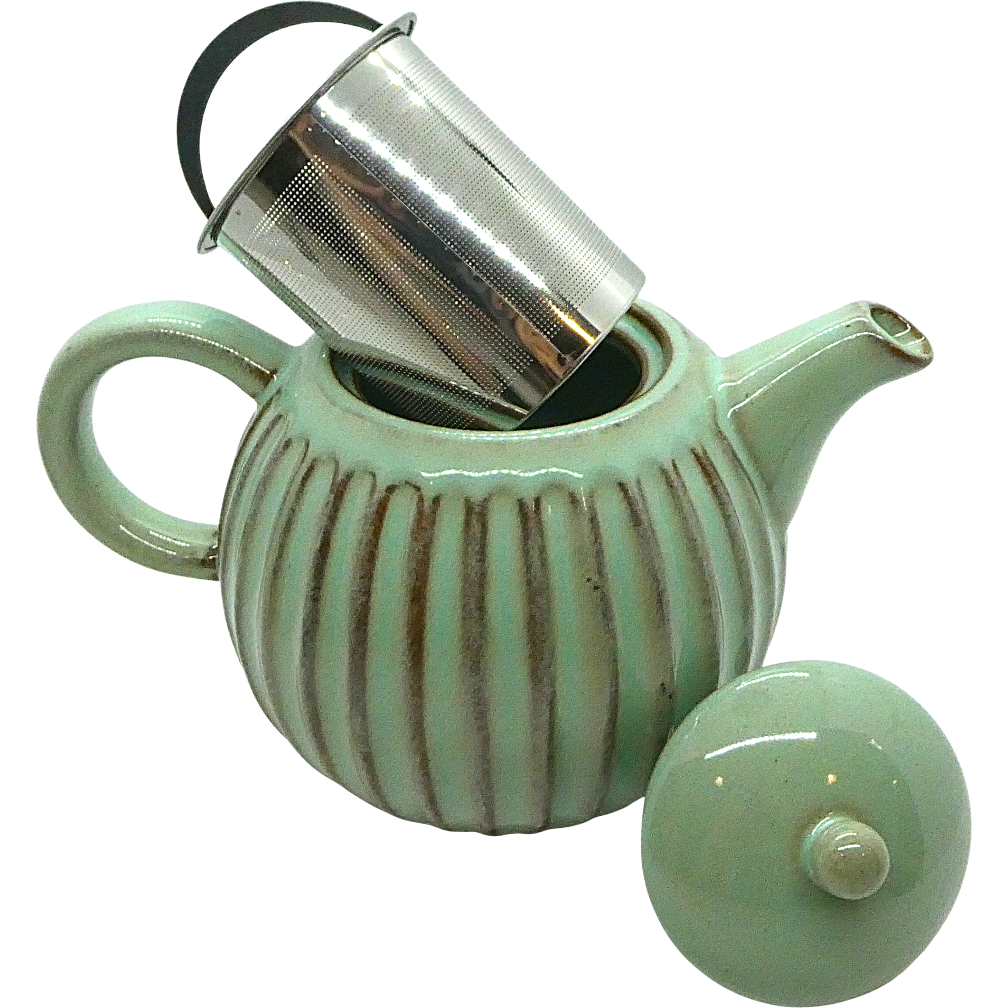 Teapot + Infuser, Green Ceramic, 34 oz