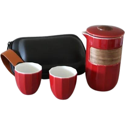 Elegante juego de té de viaje para dos personas, rojo