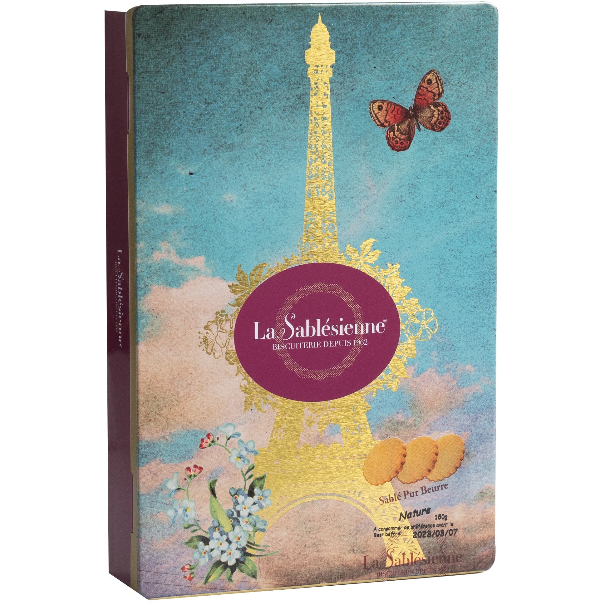 Galletas de mantequilla francesas, lata de la Torre Eiffel