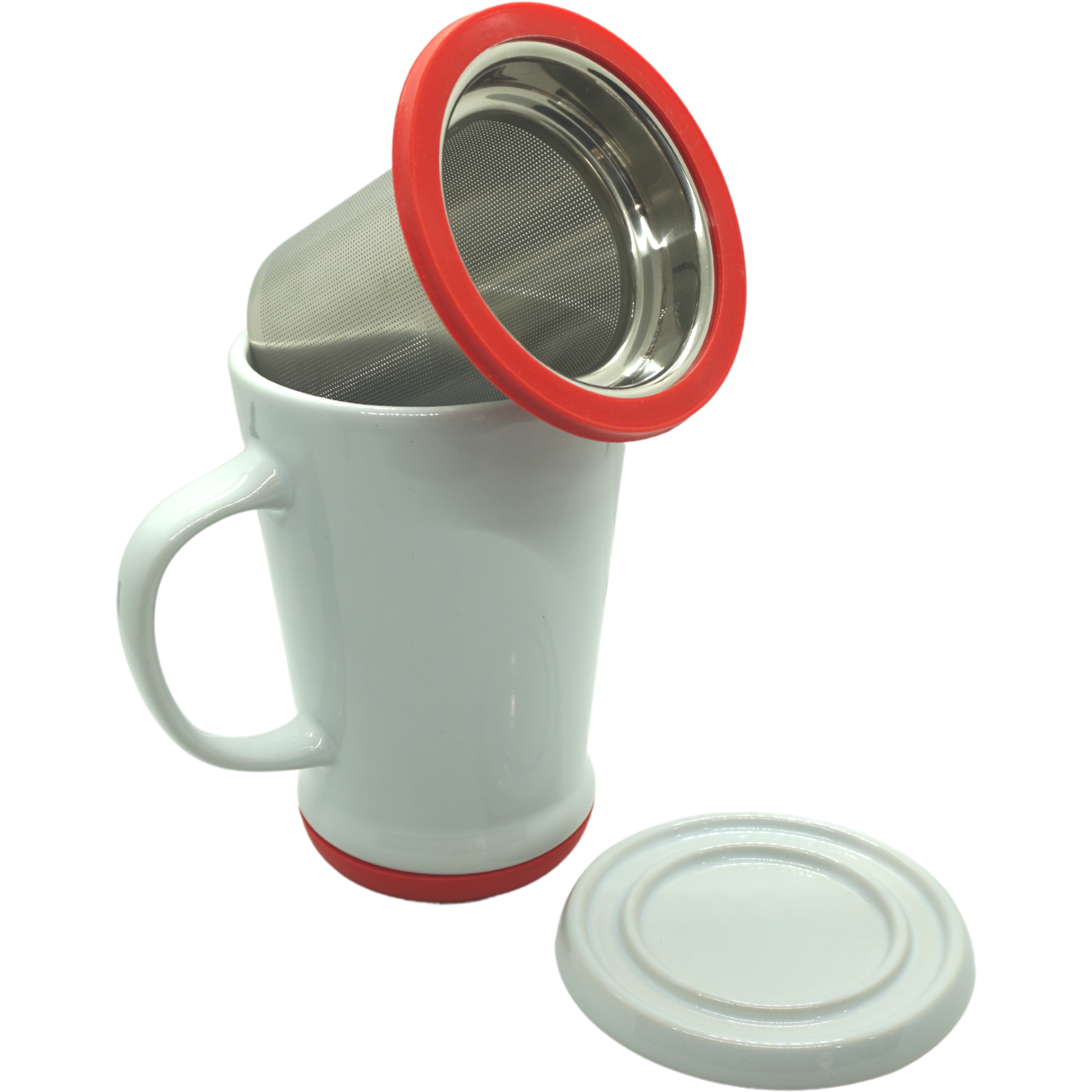 Mug + Infuser, White/Red, 14 oz