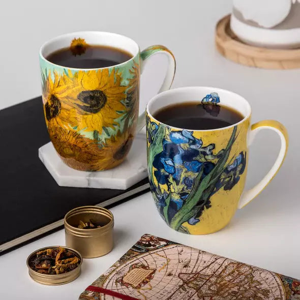 Par de tazas con flores de Van Gogh