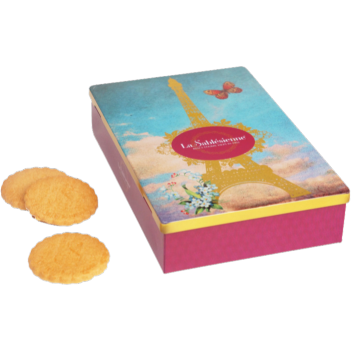 Galletas de mantequilla francesas, lata de la Torre Eiffel