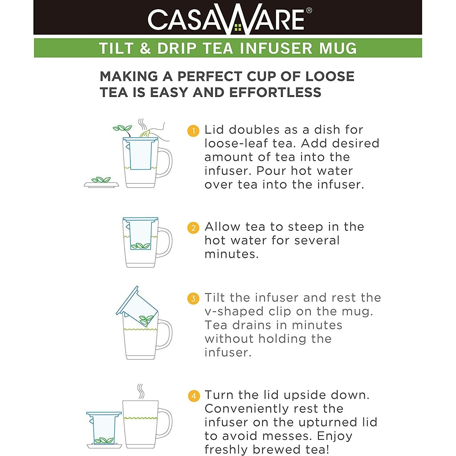 Tasse + Infuseur, Orange ou Vert, 14 oz