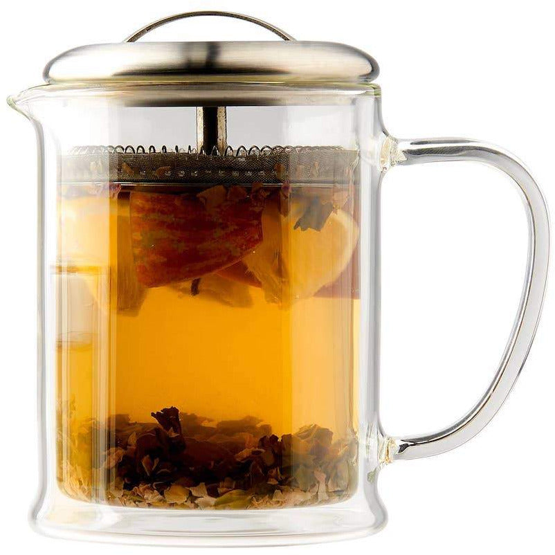 Une théière en verre au et des tasses de thé en verre à Double paroi avec  un tamis en acier inoxydable amovible, un infuseur de thé à 1000ml pour du  thé à