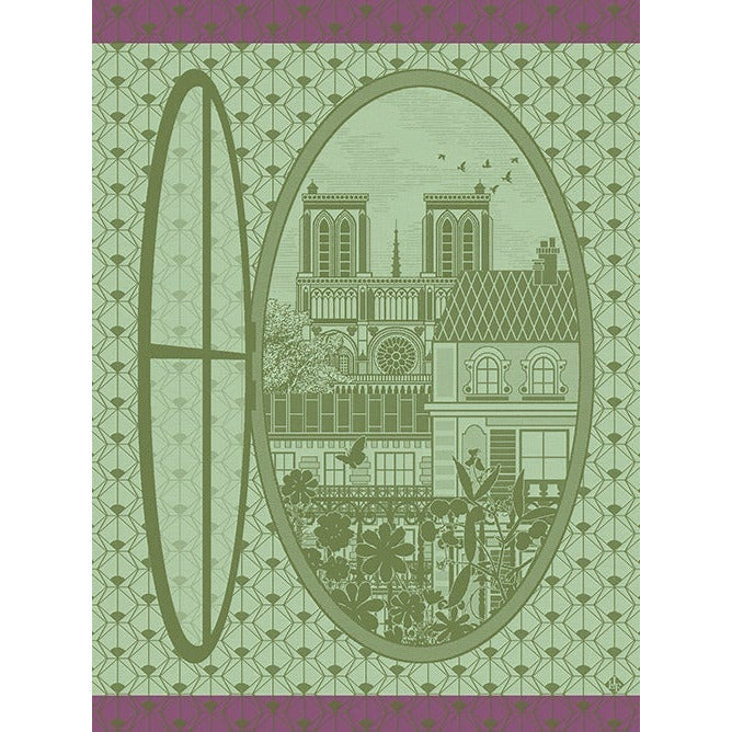 Paño de cocina, París a través de una ventana, verde