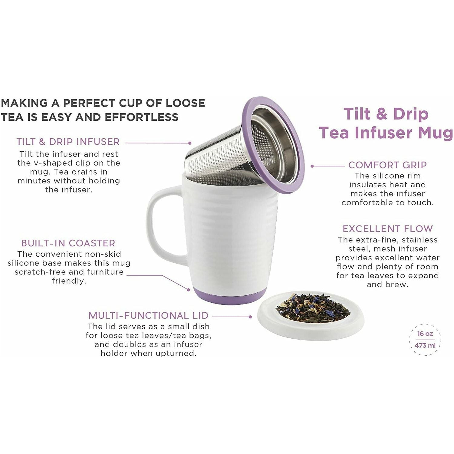 Mug + Infuser, Various Colors, 16 oz
